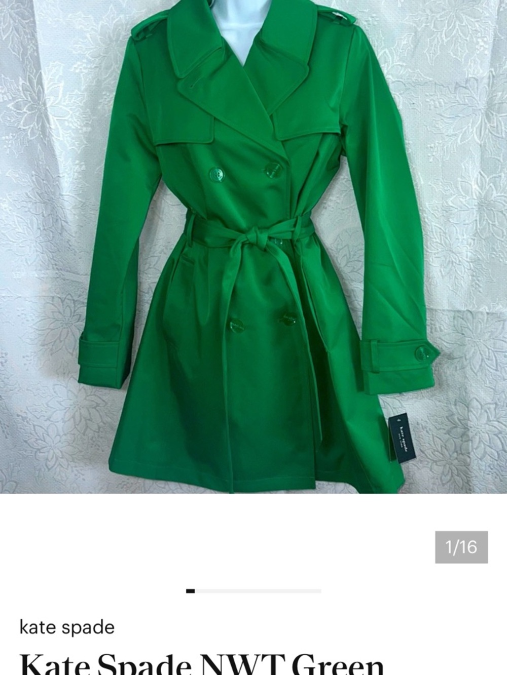 kate spade Bright Green Double-Breasted Trench Coat Pleated Back